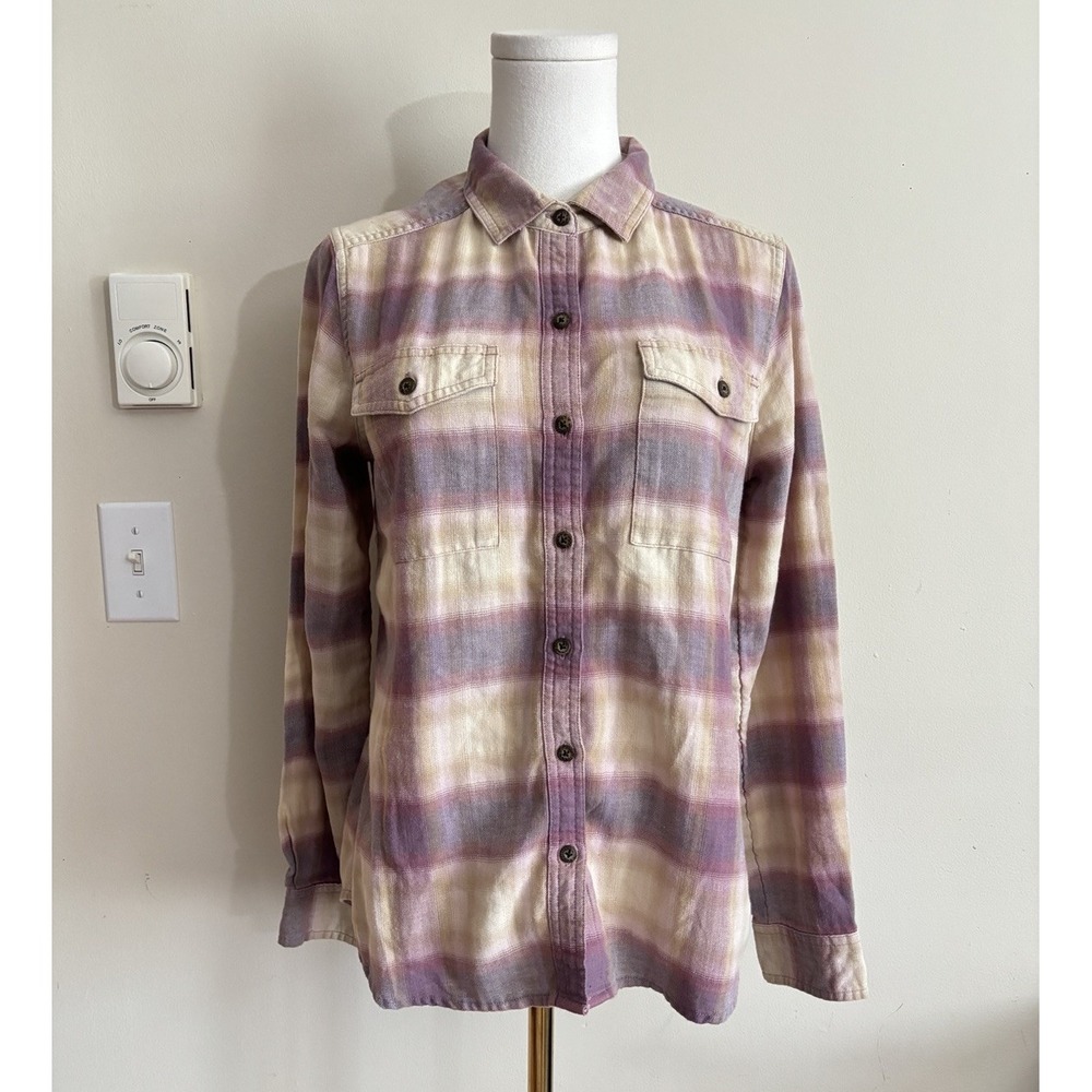 Toad & Co Reform Flannel Button Up Shirt Womens Small Purple Pink Plaid Outdoor